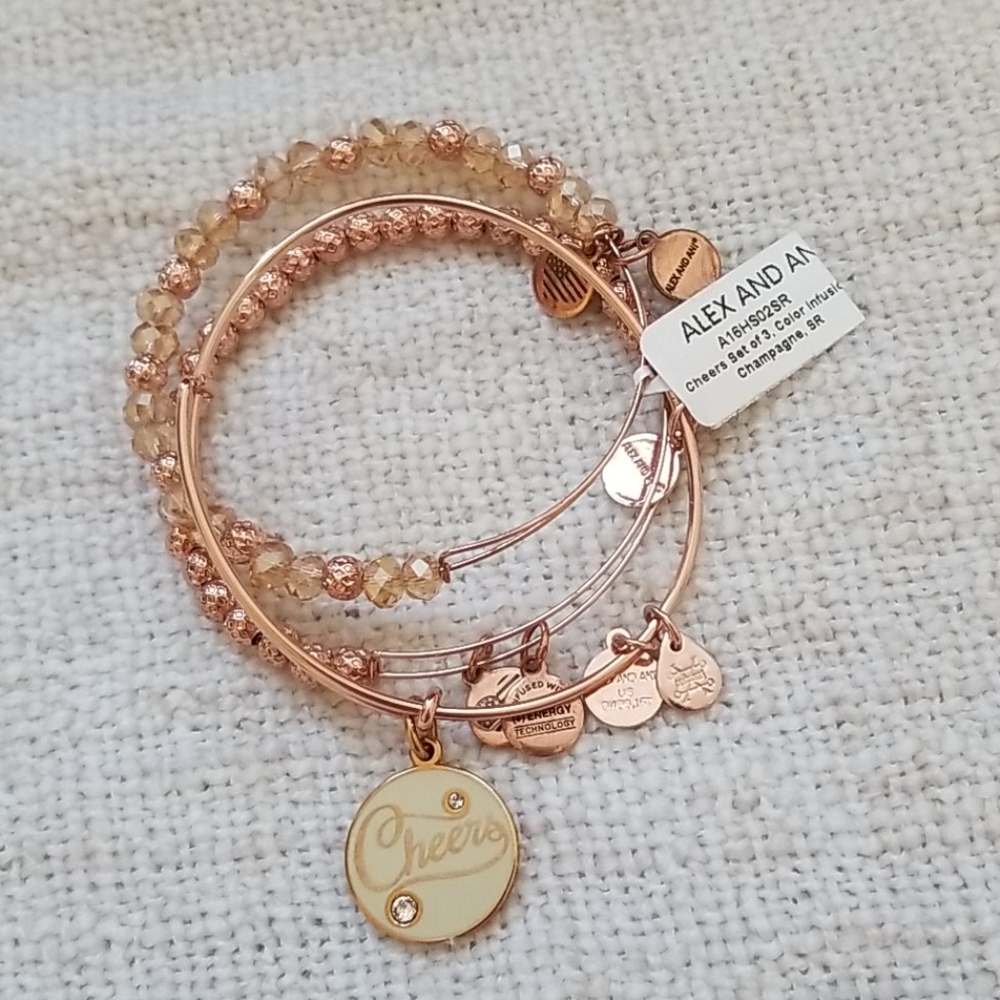 Alex & Ani Cheers Rose Gold Set of 3 Bangle (NEW)